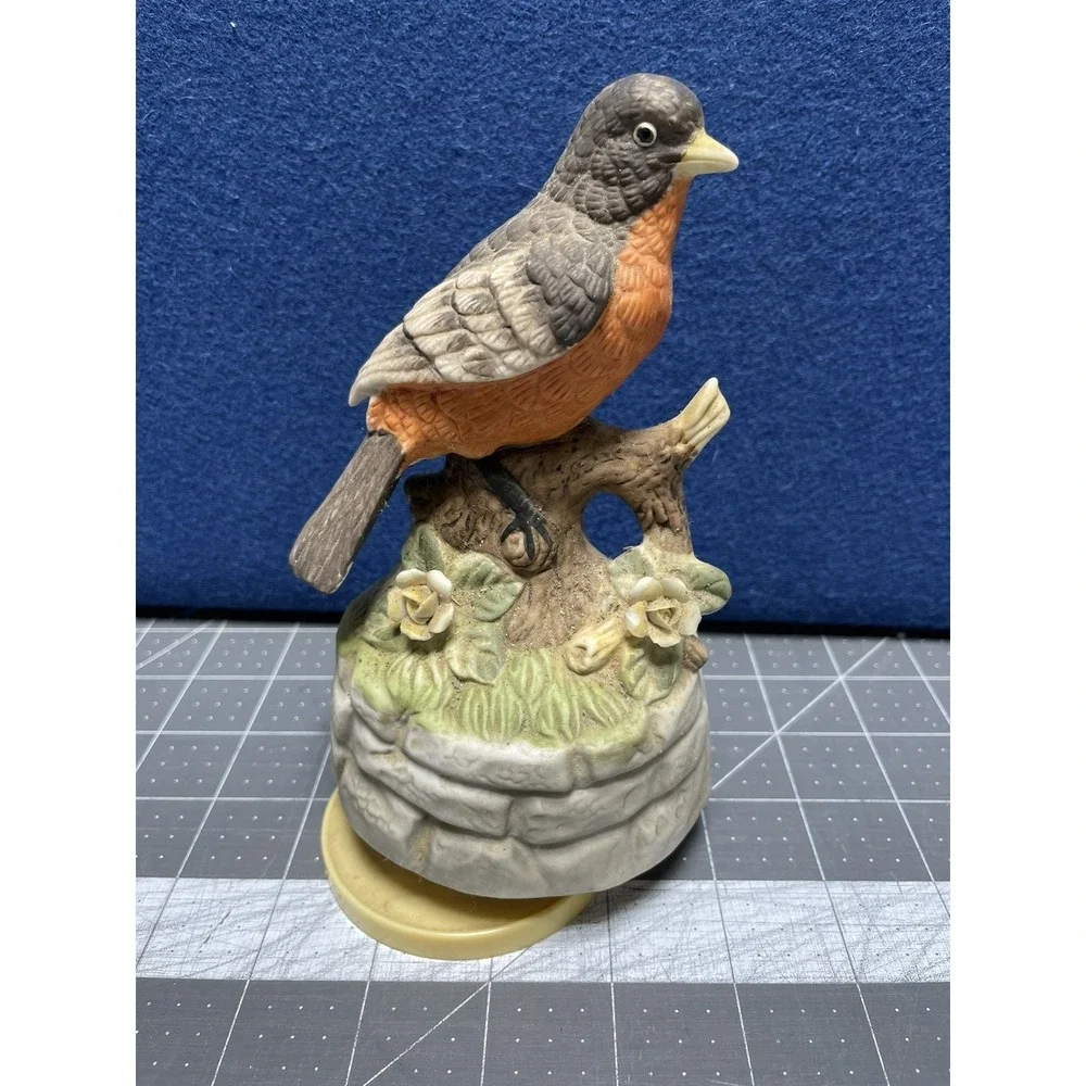 Porcelain Brown Robin Birds Music Box Over The Rainbow 7